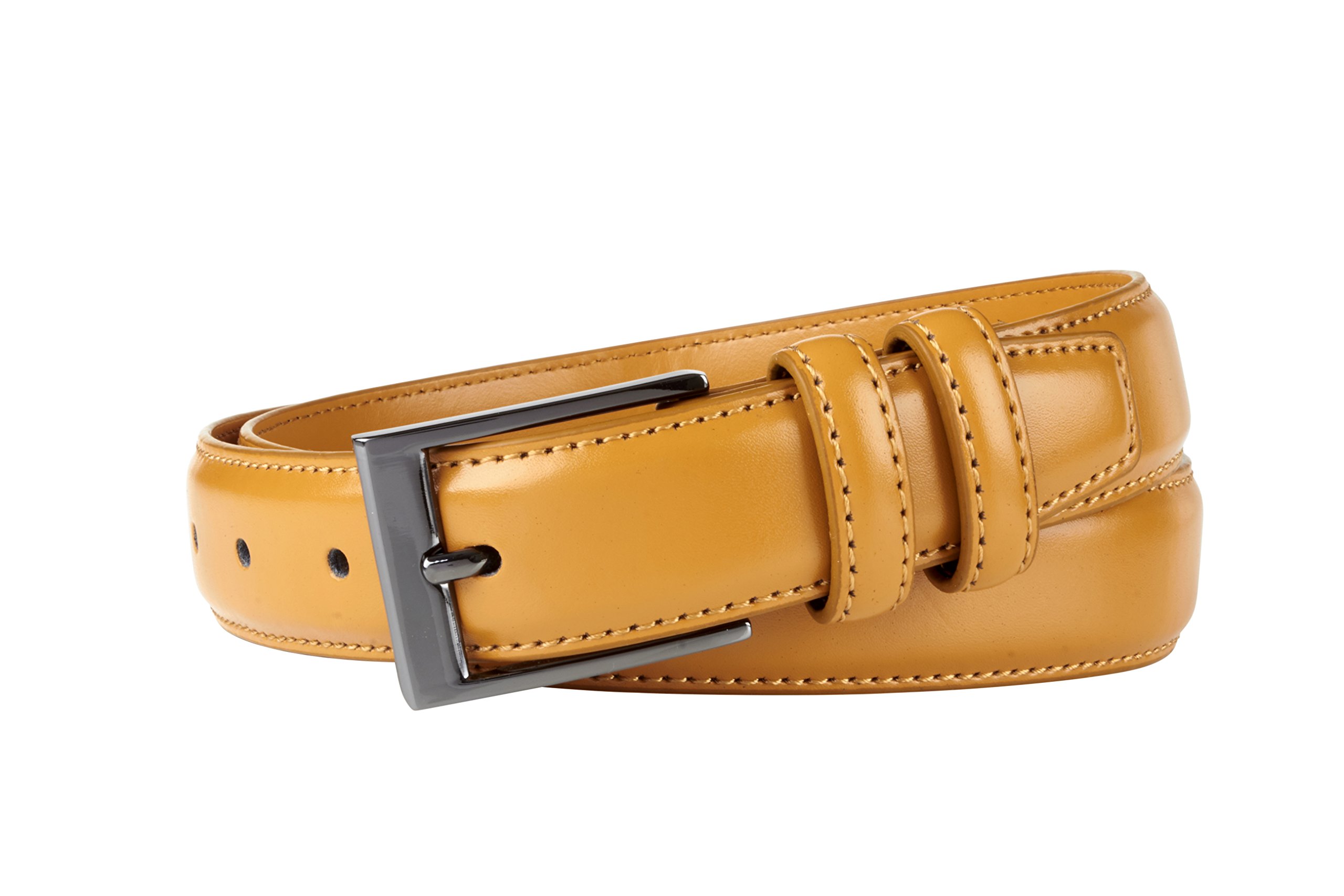 Sportoli Men's Classic Stitched Genuine Leather Uniform Dress Buckle Belt - Whiskey - Size 36 (Waist 34)