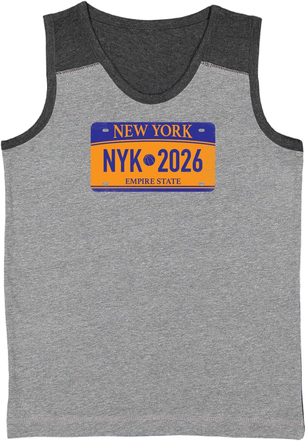 New York State License Plate Basketball Youth Contrast Back Tank Top