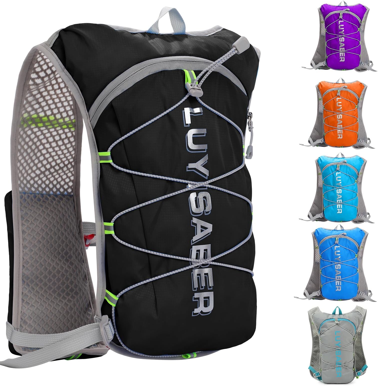 Running Hydration Vest Backpack, Lightweight Adjust Chest Straps Water Daypack Compatible with 2L Water Bladder, Breathable Reflective Insulation Pack for Women Men Hiking Cycling Climbing Marathon