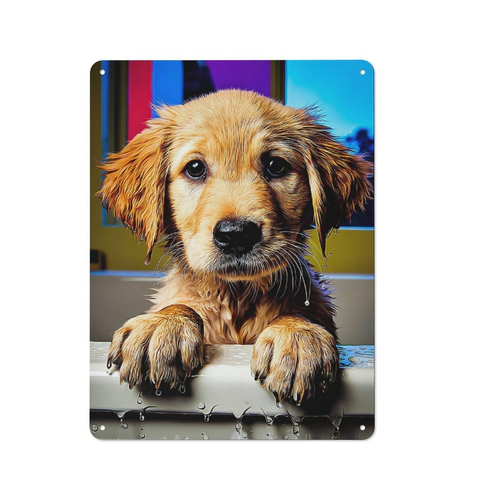 Junmoney Golden Retriever Puppy Bath Time Vintage Metal Wall Sign 40X30cm For Café Or Restaurant, For Metal Sign Collectors, For Garage And Workshop Walls