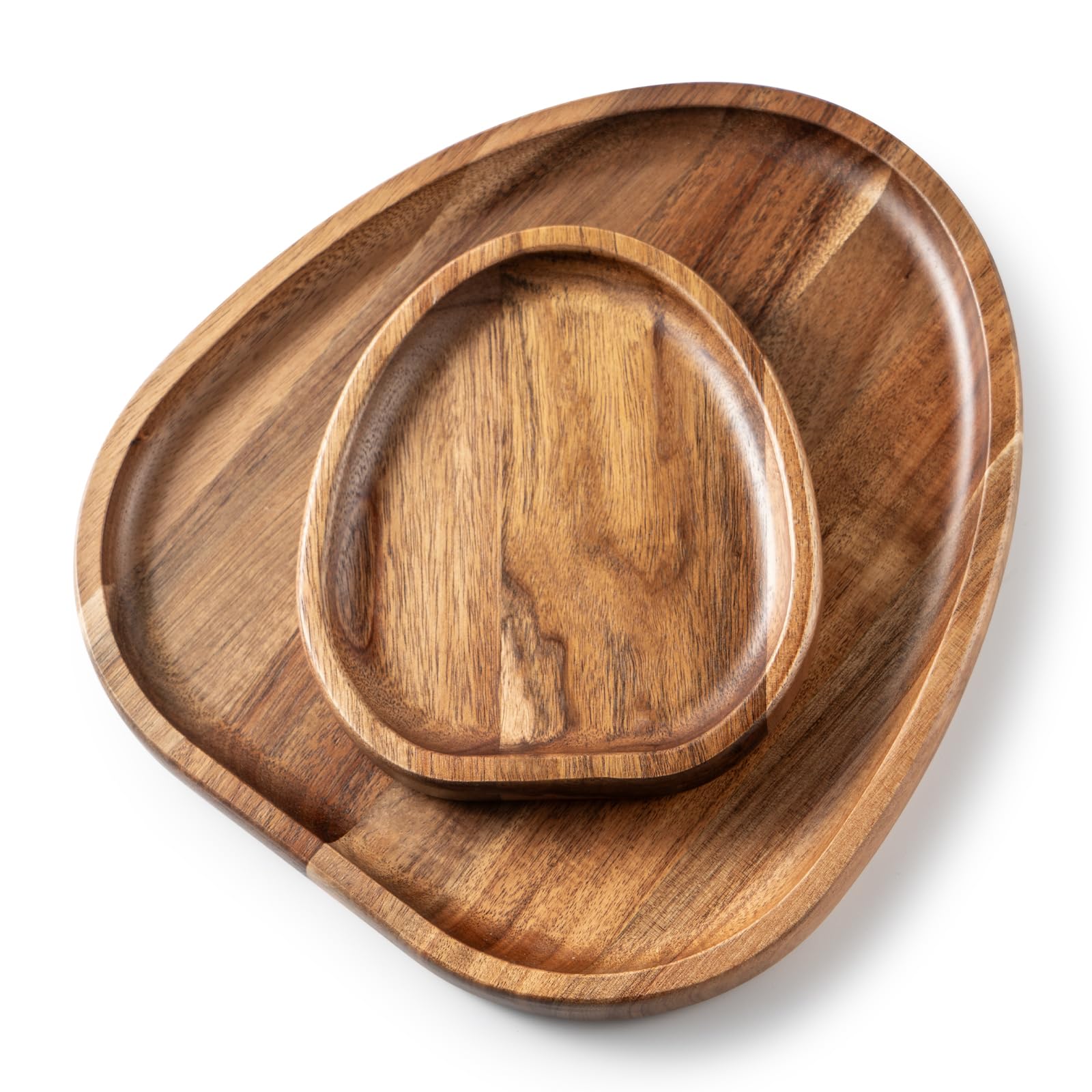 Wooden Serving Tray, Oval, Set of 2, Serving Tray, Wooden Tray, Gourmet Plate, Kitchen Tray, Serving Plate, Breakfast Tray for Buffets, Picnics, Coffee Table, Kitchen Decoration, Bed Cheese, Party
