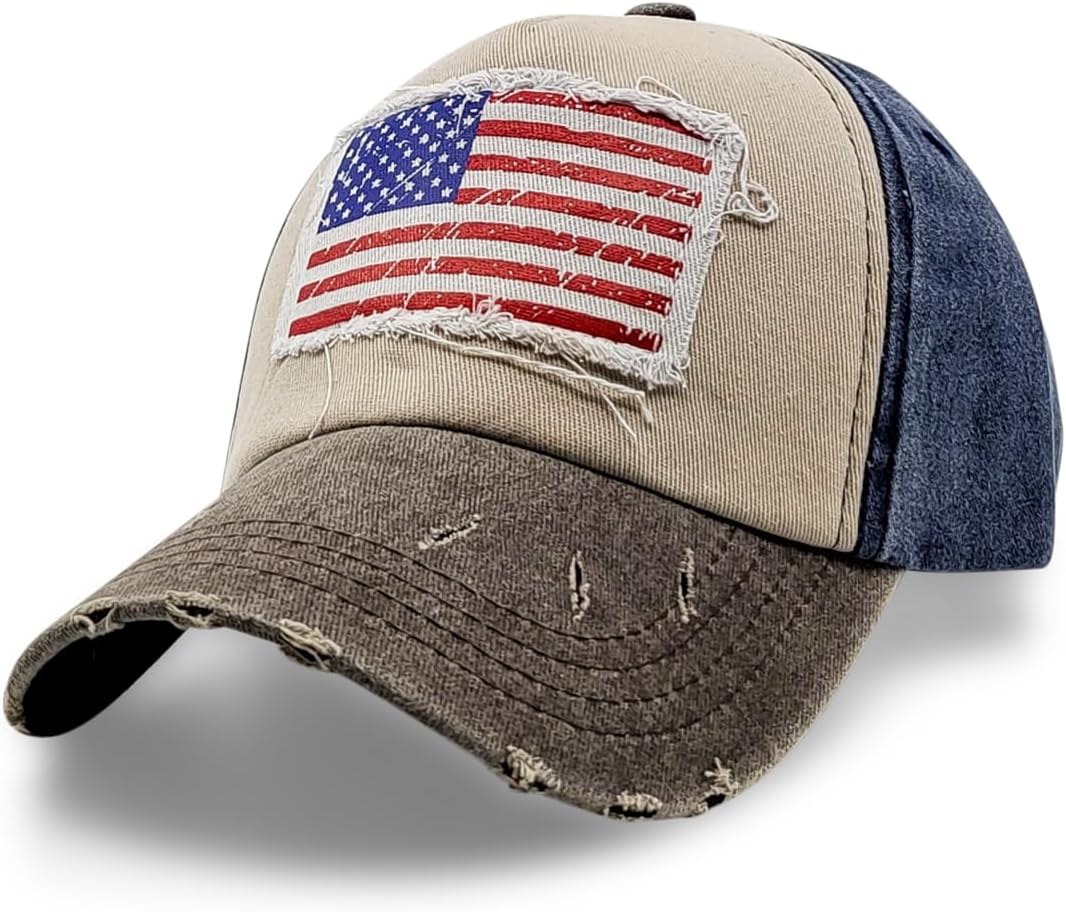 Vintage Distressed USA Hat - Mens Baseball Cap with American Flag, Perfect Veteran Ballcap, American Flag Baseball Cap