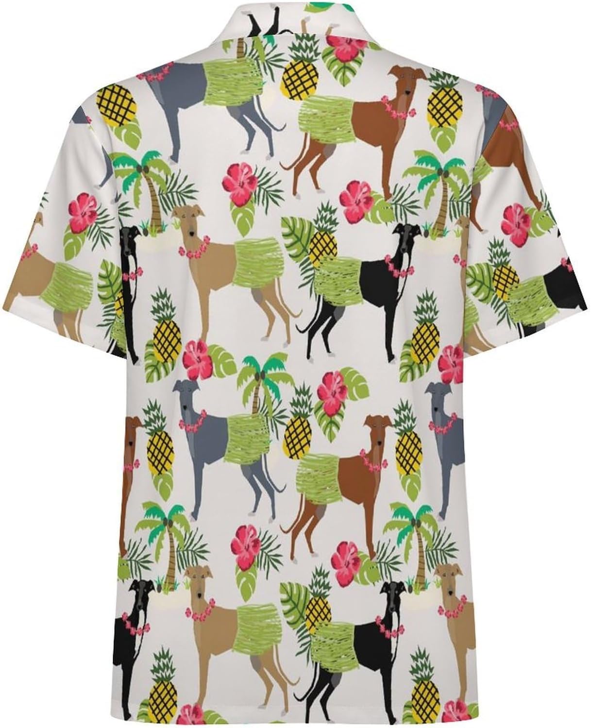 Tropical Palm Tree Hula Dancer Dog Greyhound Pattern Men's Short Sleeve Shirt Zip-Up Golf Polo Shirts with Pocket