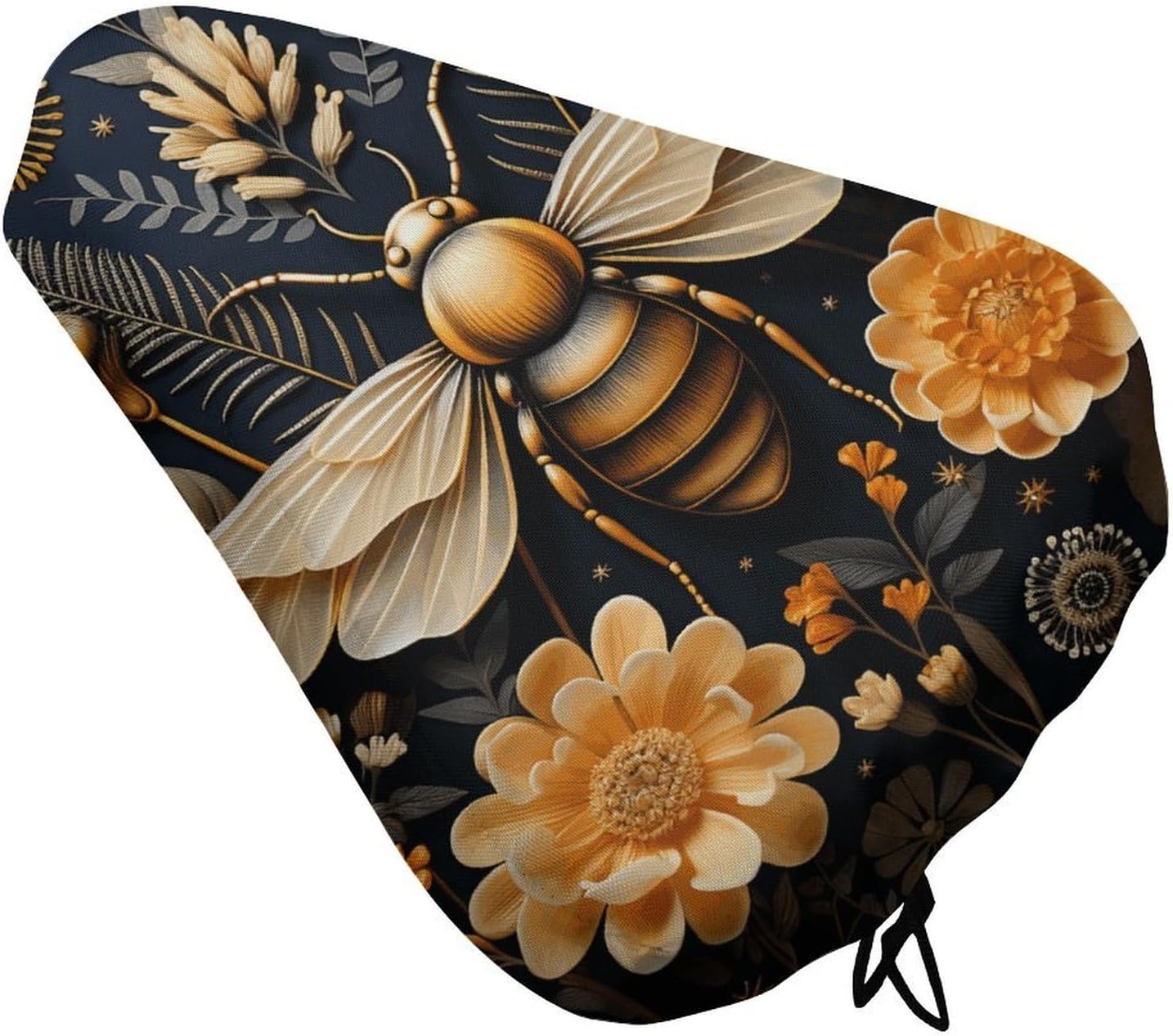 Waterproof Golden Bee Bike Seat Cushion Cover, Padded Bicycle Seat Cover with Drawstring for Men Women, Wide Bike Saddles Protector for Mountain Exercise Road City Outdoor Biking