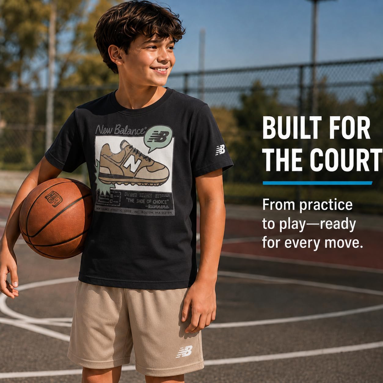 New Balance Boys Athletic Shorts Set - 2 Piece Cotton Blend Jersey Shirt and Active Basketball Shorts for Boys