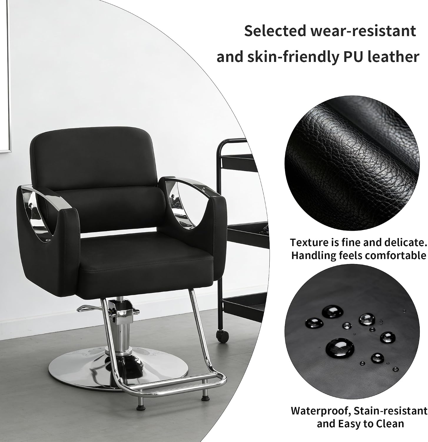 Hydraulic Barber Chair with 360° Swivel & PU Leather, Adjustable Salon Styling Chair with High-Density Foam & Anti-Skid Base for Salon Barbershop Tattoo, Black
