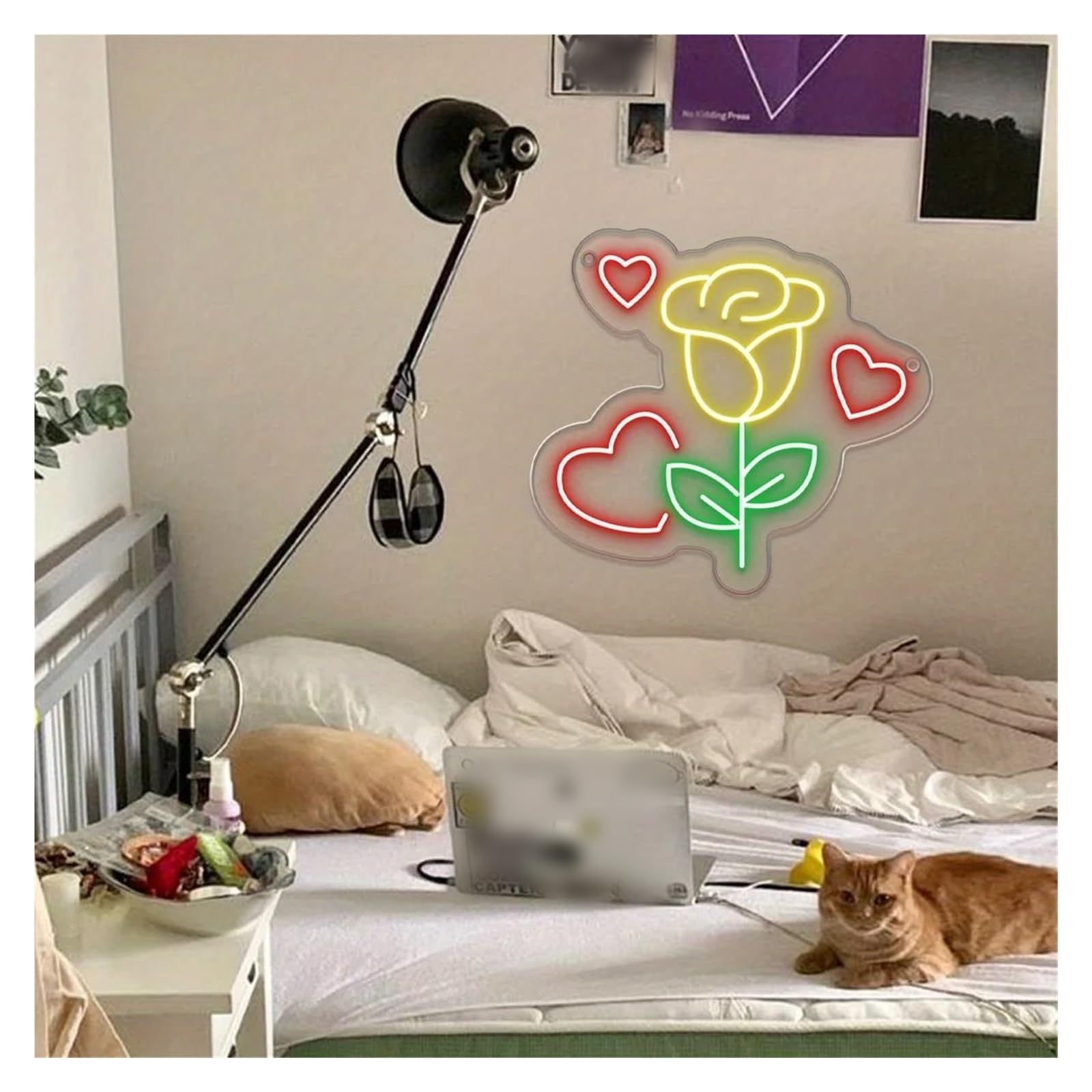 Wiszące neony artystyczne Kwiatowy Neon Serce Dekoracja Ścienna Zasilana Przez USB Dekoracyjna Lampa Ścienna Z Przełącznikiem 8x9 Cali