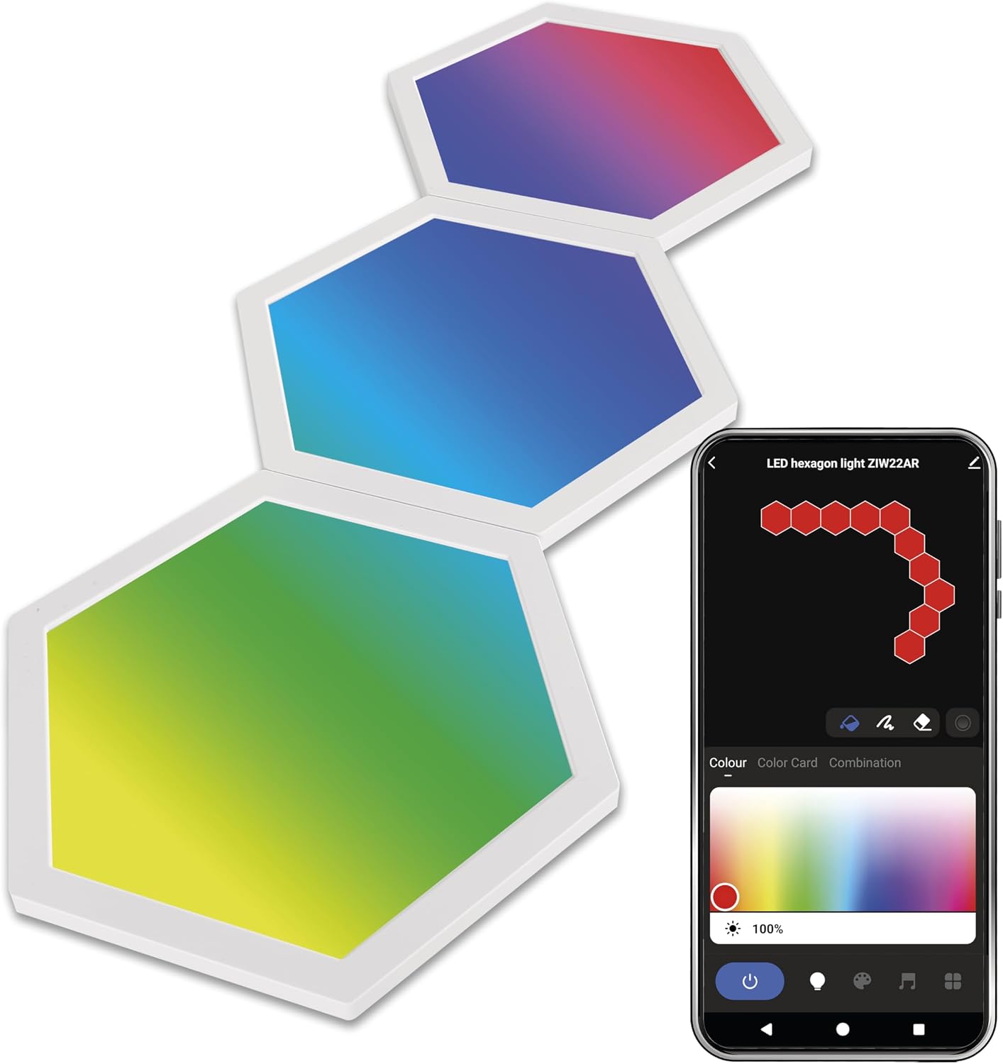 EMOS - Smart Hexagon Wall Light Extension Set of 3 Hexagon Elements - WiFi Modular Lighting with RGBIC Colour Spectrum Dimmable - HandyApp Voice Assistant - White