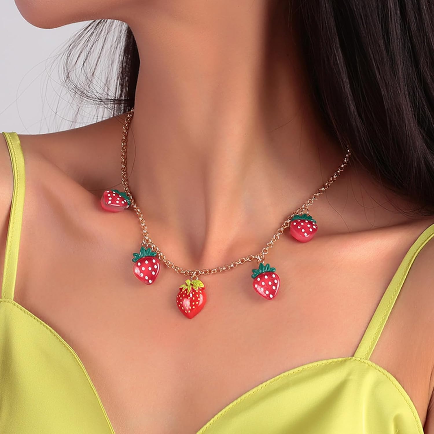 Atiptu Red Strawberry Pendant Necklace for Women Funny Starwberry Fruit Choker Necklace 14K Gold Sparkling Dripping Strawberry Necklace Trendy Strawberry Jewelry for Women - Image 4