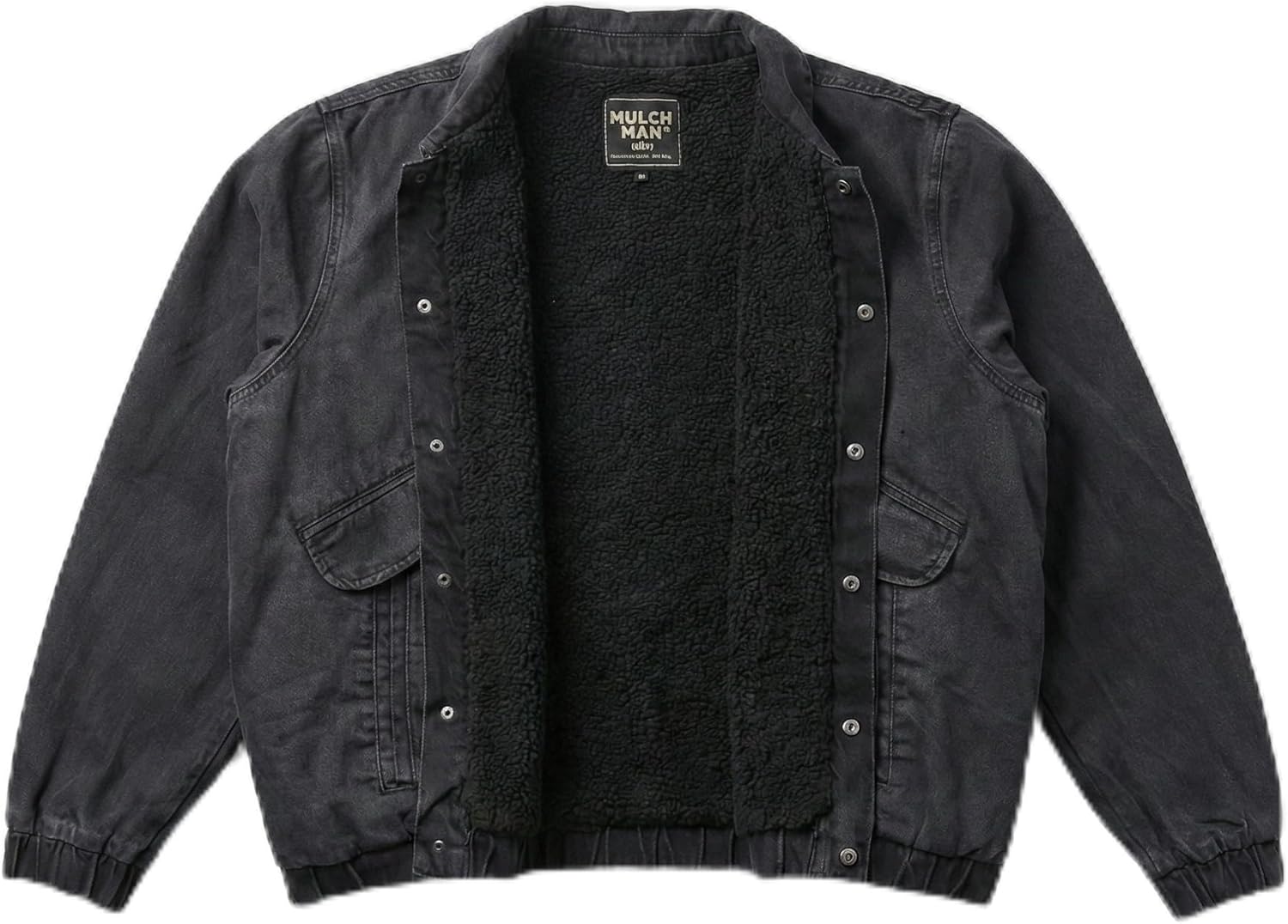Mulch Man Denim Bomber Men's Jacket Boxy Fit Cropped Black Sherpa Lined Baseball Jacket Plus Size