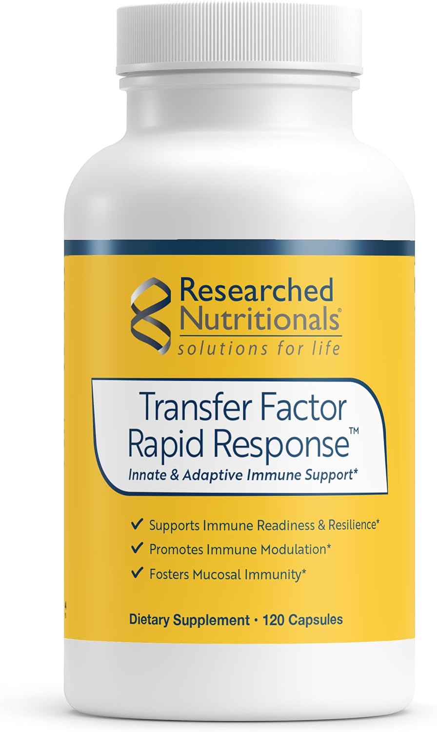 Researched Nutritionals Transfer Factor Rapid Response Immune Support Supplement - Colostrum Blend with Beta Glucan, IP-6 & Lactoferrin, Fast-Acting Innate & Adaptive Immune Modulation (120 Capsules)