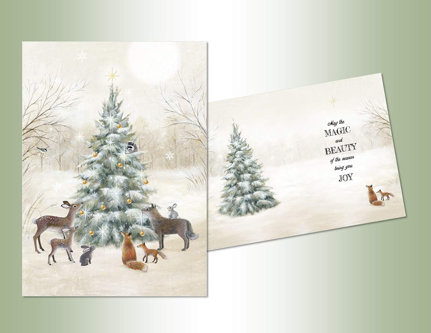 Performing Arts Luxury Animal Admiring Tree Christmas Tree Cards Boxed Set - Pack of 16 Religious Holiday Greeting Cards With Envelopes - Nature & Woodland Animal Christmas Cards - Made In USA
