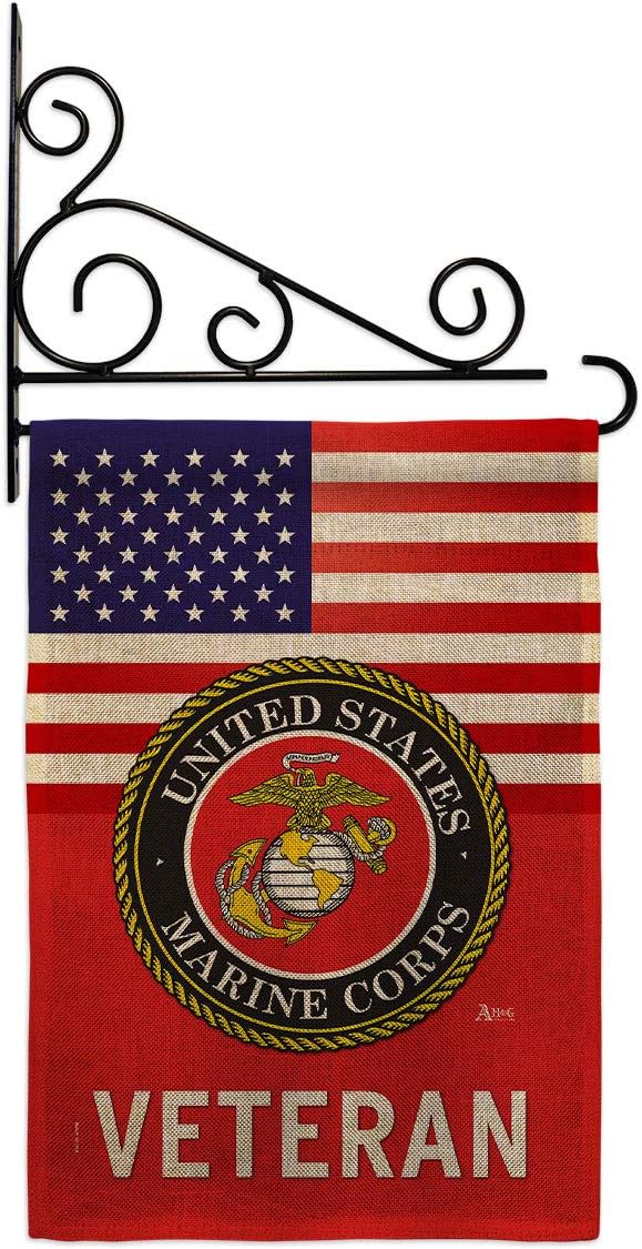 US Marine Corps Veteran Burlap Garden Flag Set Wall Holder Armed Forces USMC Semper Fi United State American Military Retire Official Small Gift Yard House Banner Double-Sided Made In USA 13 X 18.5