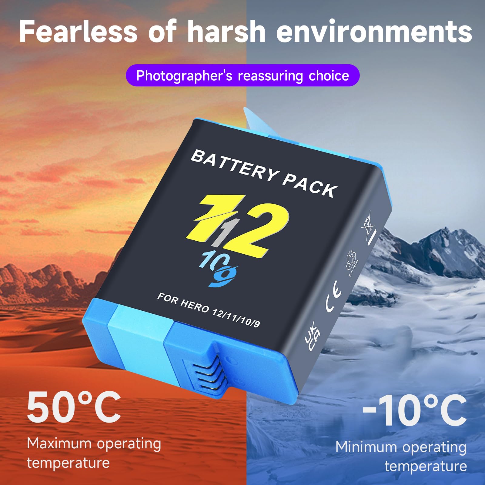 CITYORK Lot de 2 chargeurs de batterie pour GoPro Hero 12 Hero 11/10/9 noir avec câble USB et emplacements de type C à trois canaux avec affichage LED (1 chargeur + 2 batteries)