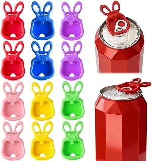12 PCS Soda Can Opener Set, Cute Rabbit Shape Leak-Proof Drink Covers Colorful Beverage Barricade Cap for Pop Coke Beer Tab Premium Plastic Shields Can Openers Can prevent Dust at the Party BBQ Beach