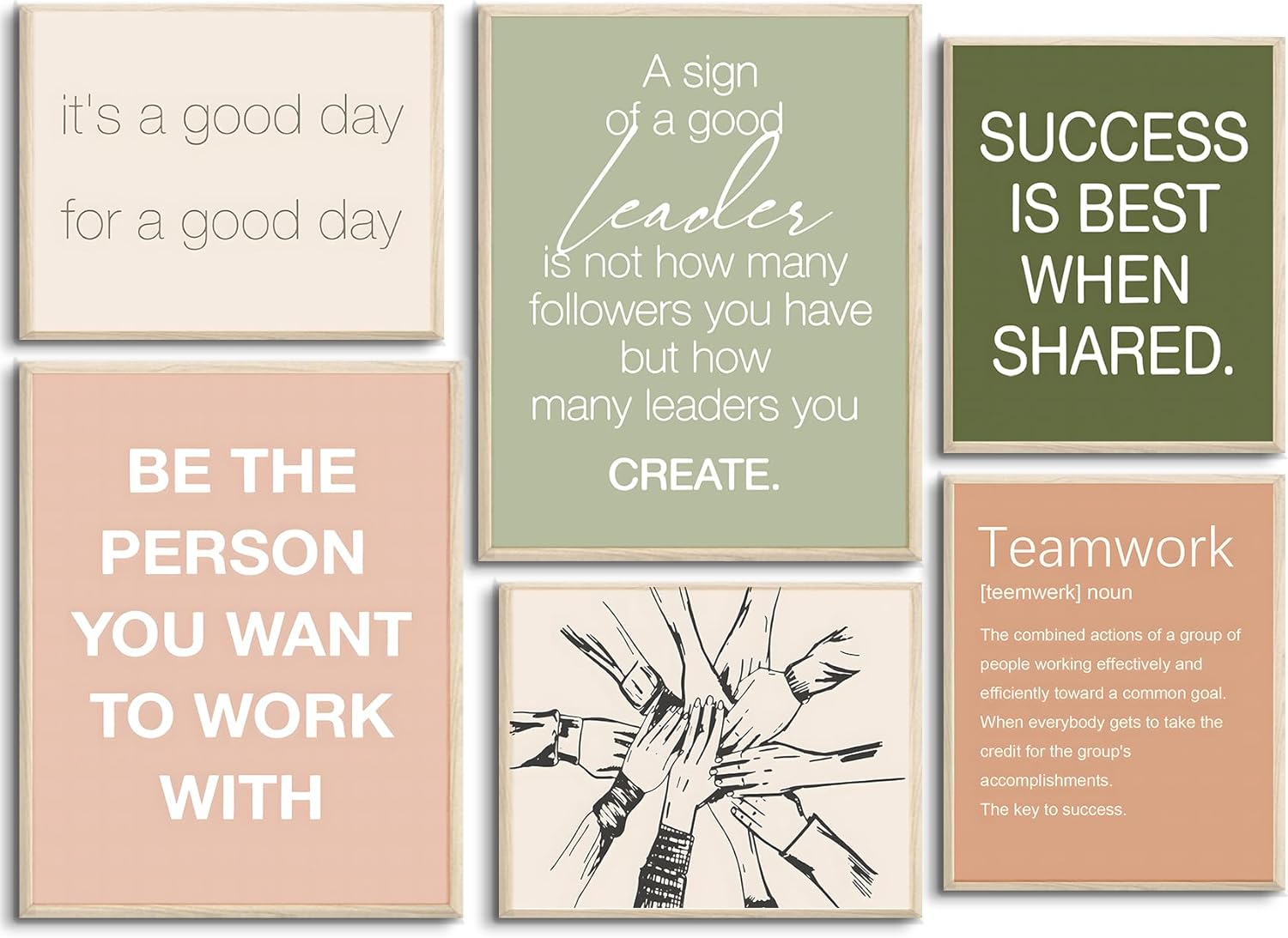 6 pcs Office Inspirational Wall Art,Teamwork Motivational Wall Decor Large Positive Quotes Decoration Sign Canvas Prints for Office,Workplace Canvas Wall Art(12x16 in)x2 pcs (8x10 in)x4 pcs Canvas