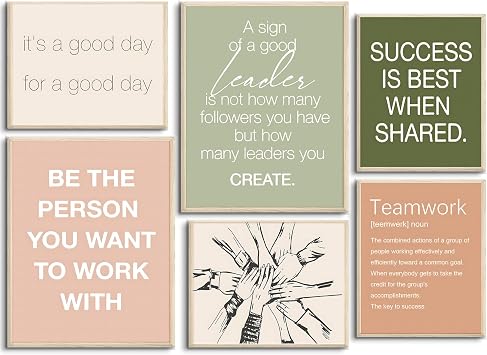 6 pcs Office Inspirational Wall Art,Teamwork Motivational Wall Decor Large Positive Quotes Decoration Sign Posters for Office,Workplace Canvas Wall Art12x16 inx2 pcs 8x10 inx4 pcs Unframed