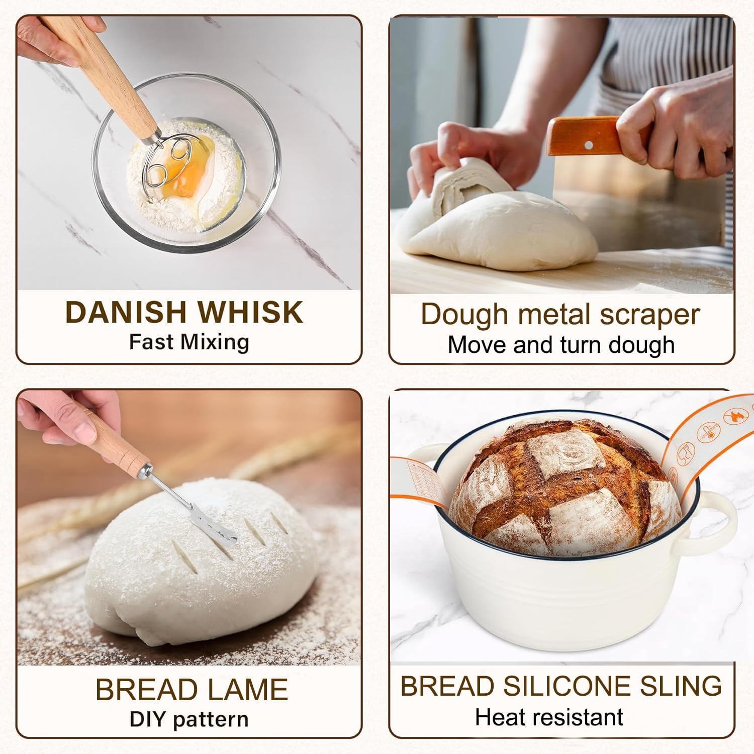 9" Round and 10" Oval Banneton Bread Proofing Baskets and Sourdough Bread Baking Supplies, A Complete Sourdough Kit with Bread Lame, Danish Whish, Dough Scraper,Bread Slings,bread bags,Starter Jar kit