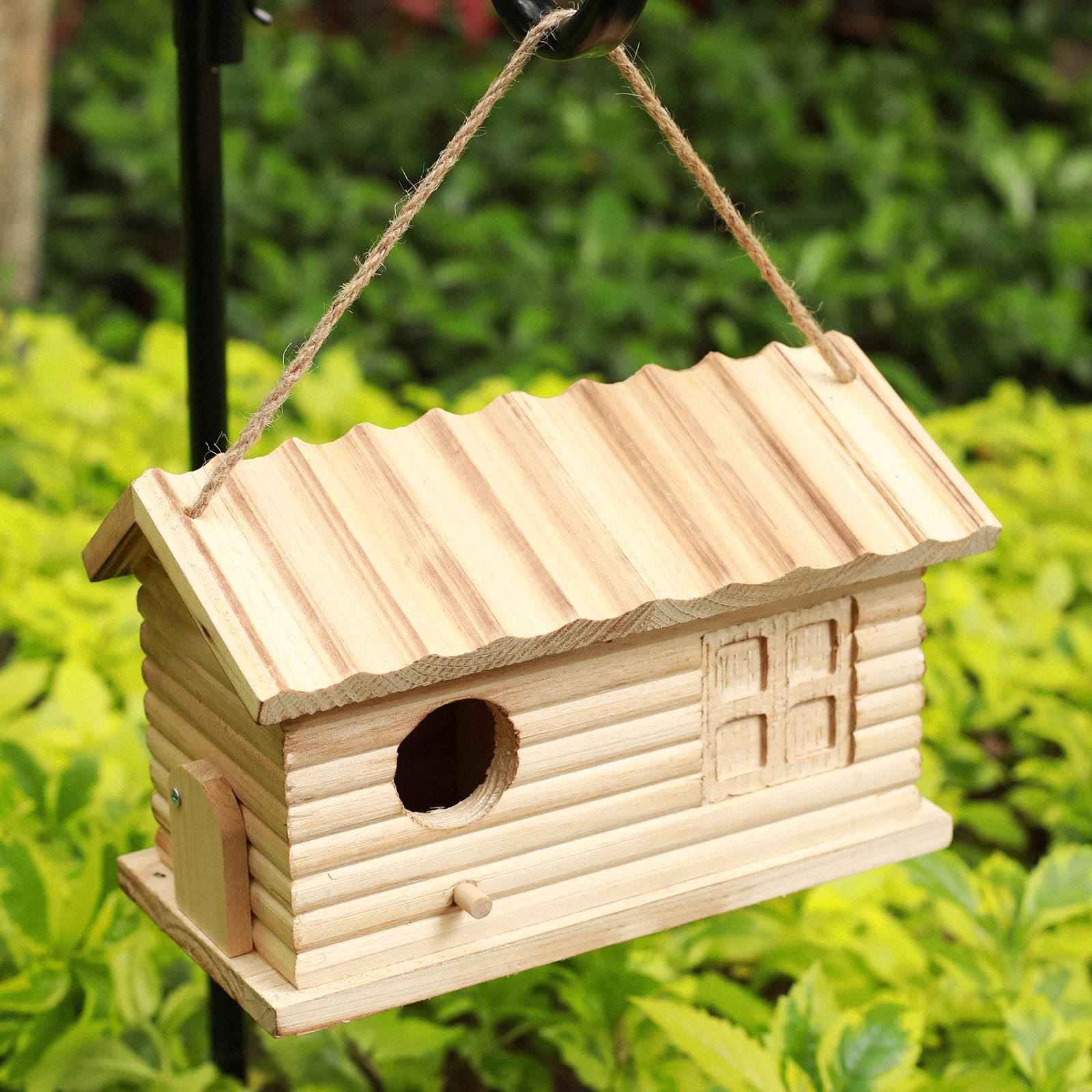 Casa de pájaros al aire libre Bluebird House para espacio exterior, casas de pájaros colgantes, caja de anidación de pájaros de madera sin terminar Cardenales 3