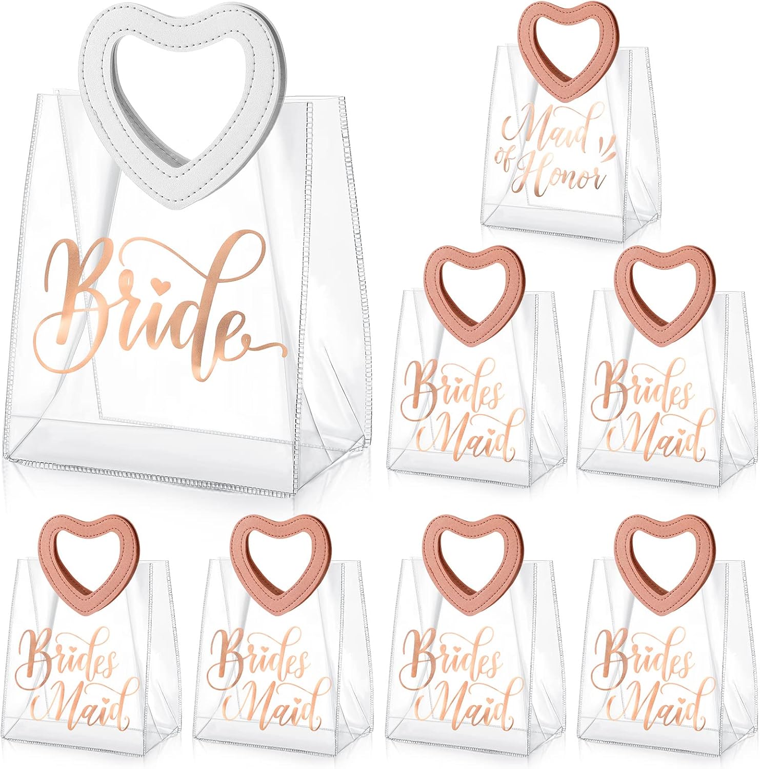 8 Pcs Bridesmaid Gift Bags Wedding Bridesmaid Clear Gift Bag with Handle Bride Gift Bags, 1 Maid of Honor 6 Bridesmaid 1 Bride for Bachelorette Party Bag Bridal Shower Team Bride