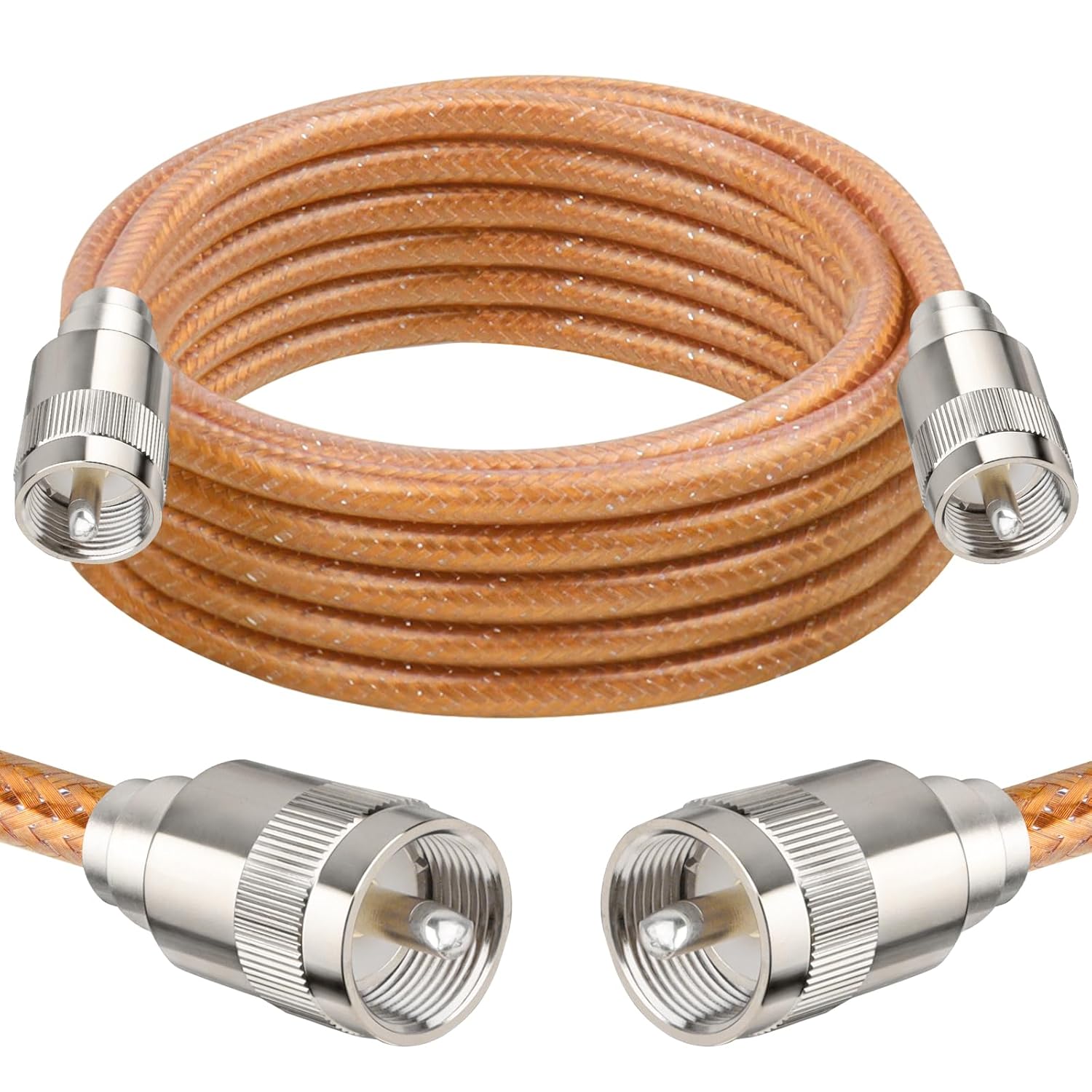 XRDS -RF 50FT RG8X Coaxial Cable with UHF Male PL259 Connectors, Solid Copper Core, Braided Shield, CB Cable for Ham Radio, HF Radio, and Communication Devices