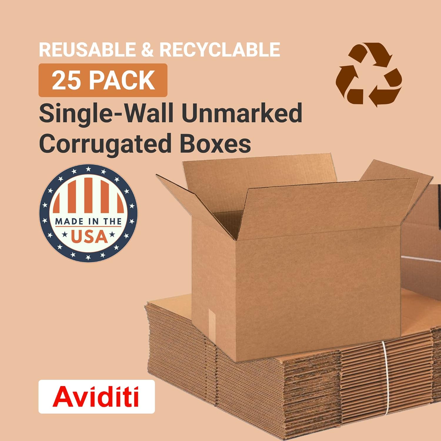 BOX USA Shipping Boxes Medium 18"L x 12"W x 12"H 25-Pack - Corrugated Cardboard Box for Moving, Mailing, Packing, Packaging and Storage