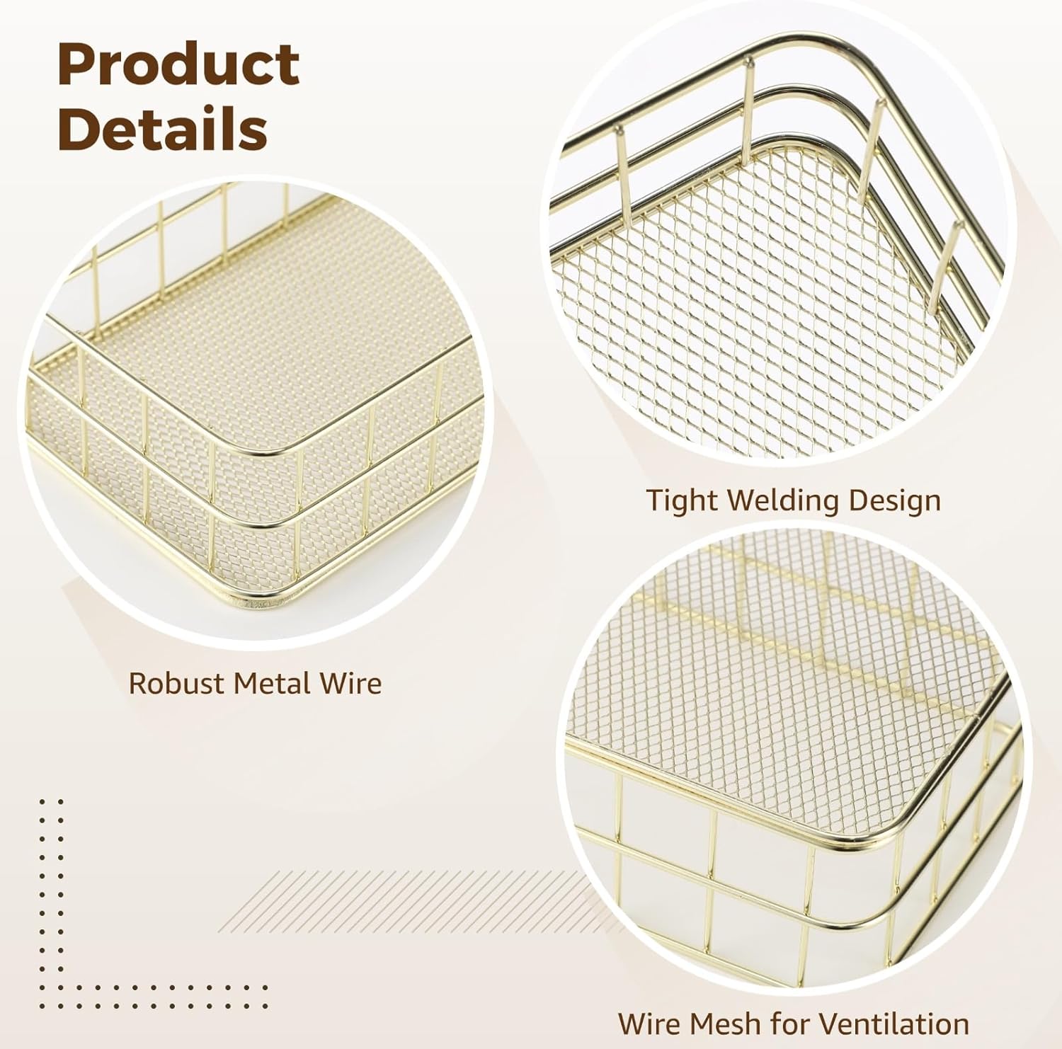 4 Pcs Storage Baskets, Small Metal Basket Wire Mesh Bin Set, Open Design Versatile for Sundries, Snacks, Cosmetics, 6.7 X 4.7 X 2.4 in