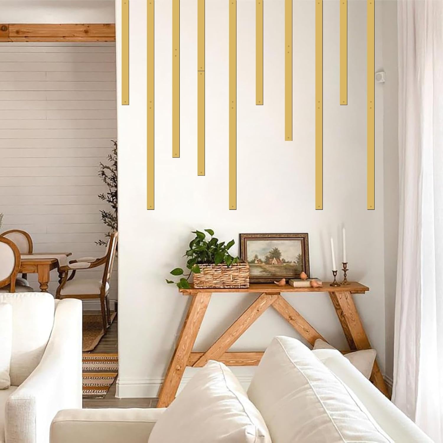 Golden Metal Wall Art Modern Line Art Walls Decor Minimalist Striped Arts Decoration Line Metal Wall Hanging for Living Room Rustic Accent Walls Sculptures for Bedroom Office Outdoor Indoor Home Decor