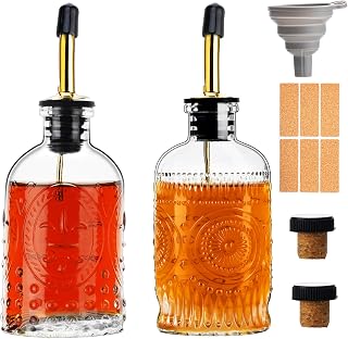 Glass Coffee Syrup Dispenser Bottles Set 2 Pack 7 OZ, Simple Syrup Bottles with Metal Pour Spout, Syrup Dispenser for Coffee Bar Accessories for Maple Honey Syrup Oil and Sauces