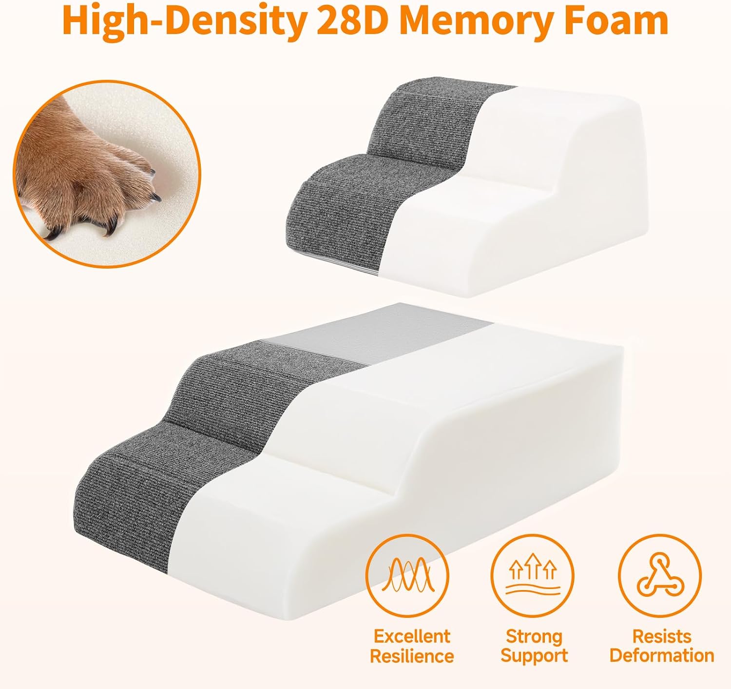 4-Steps Dog Stairs for Bed and Couch 16.9" H, Wider Pet Stairs for Small Old Large Dogs Cats, 30°Steady Non-Slip Dog Steps, Washable Dog Ramp with Removable Cover, PE Boards