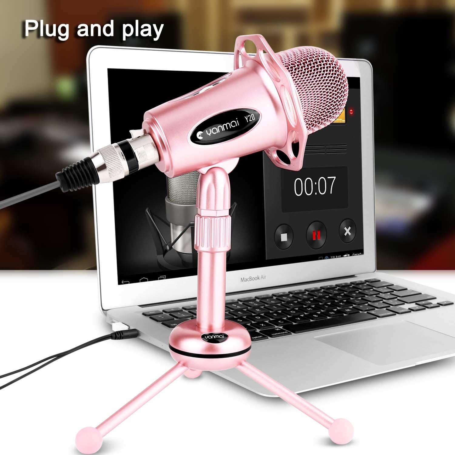 Venoro Podcast Microphone,Plug & Play Professional Condenser Microphone with Stand,Noise Reduce Omnidirectional Microphone for Gaming,Recording,Streaming,Podcasting,Compatible for Computer Laptop