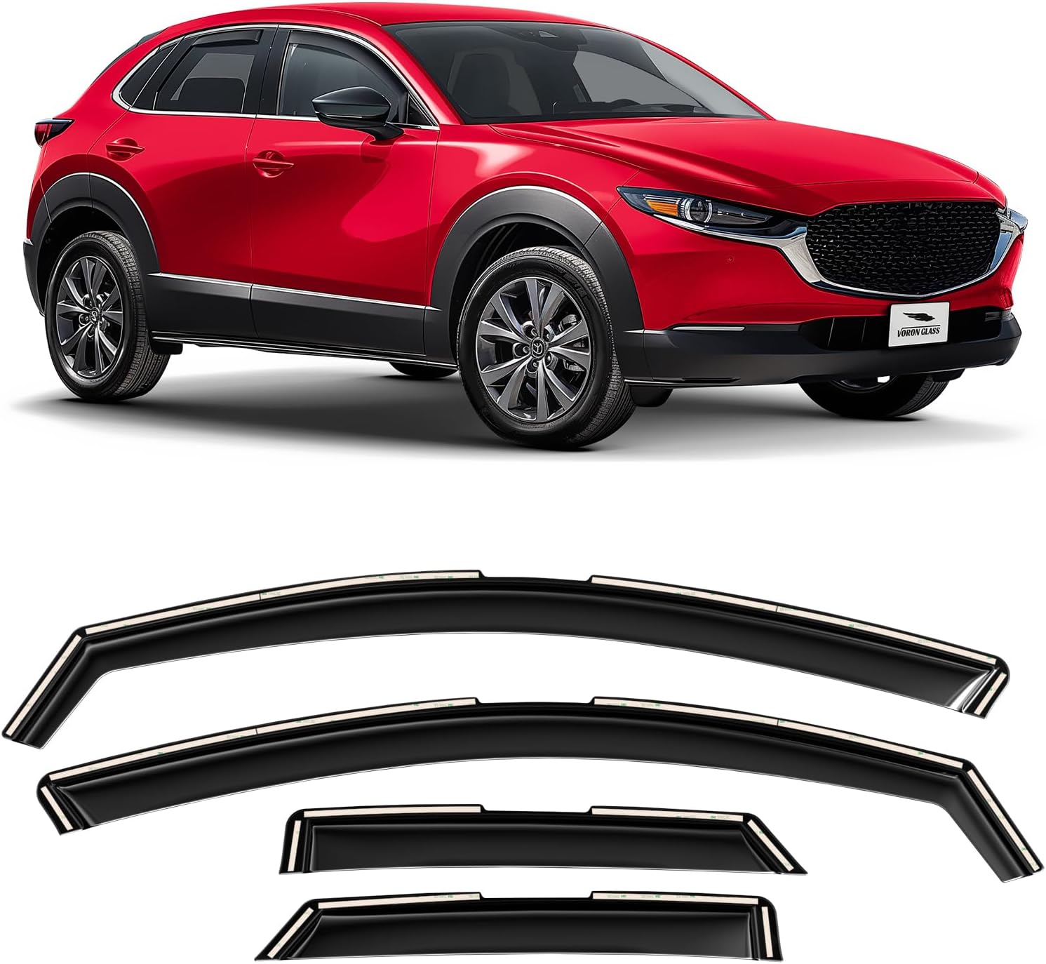 Voron Glass in-Channel Extra Durable Rain Guards for Mazda CX-30 2020-2025, Window Deflectors, Vent Window Visors, 4 Pieces - 200428