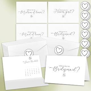 12 Bridesmaid Proposal Card Set - 8 Will You Be My Bridesmaid Card, 2 Will You Be My Maid Of Honor, 1 Matron Of Honor, 1 Flower Girl Proposal Gift, Asking Bridesmaids Cards With Stickers
