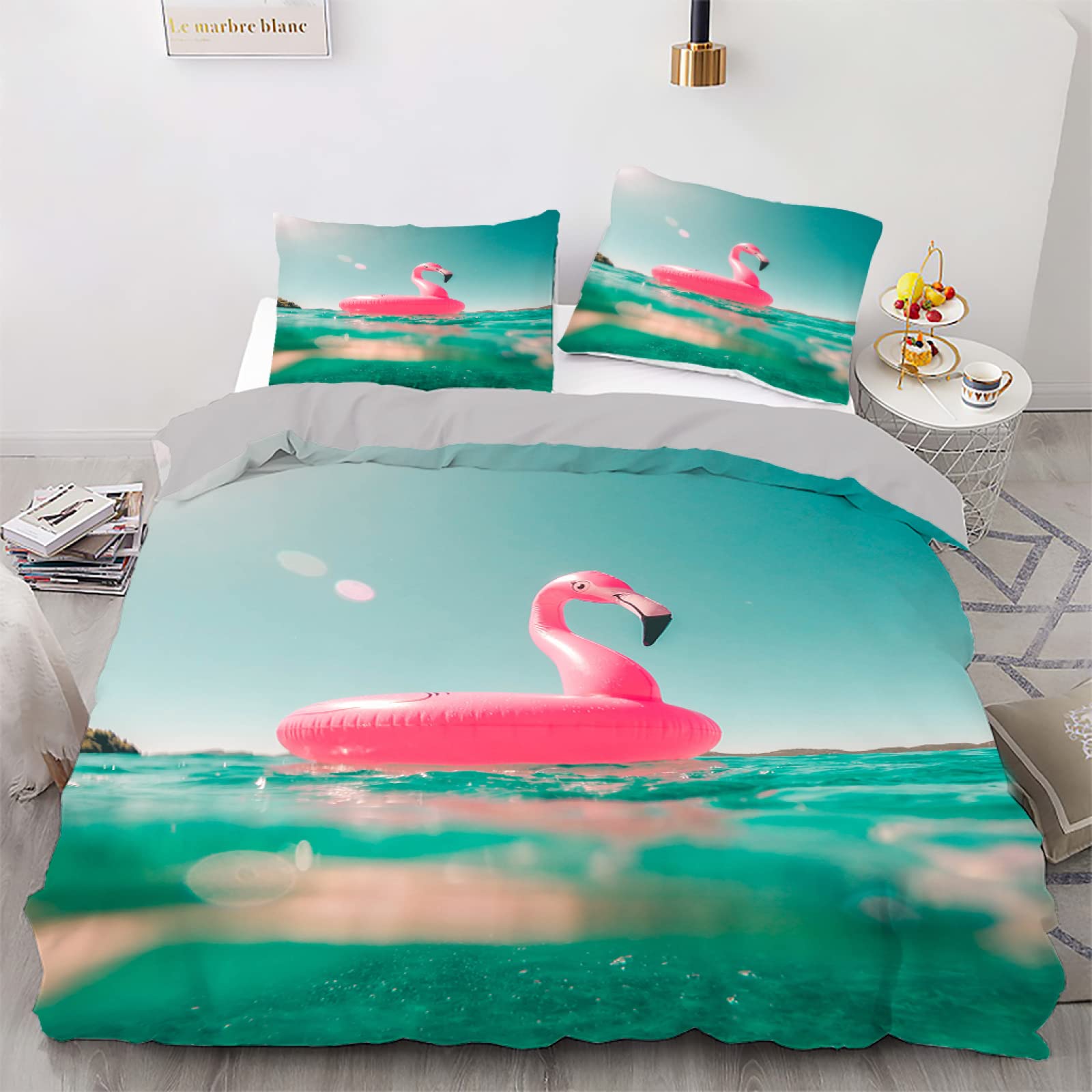 Housse de couette 140x200 facile à fermer avec éclair pour lit ado bleu