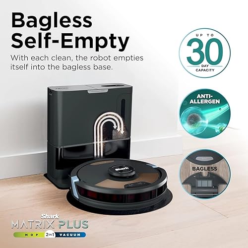 Miniatura 7 de Shark Matrix Plus 2 en 1 robot aspiradora y trapeador sónico, mapeo del hogar, base HEPA sin bolsa con capacidad de 30 días, CleanEdge, para pelo de