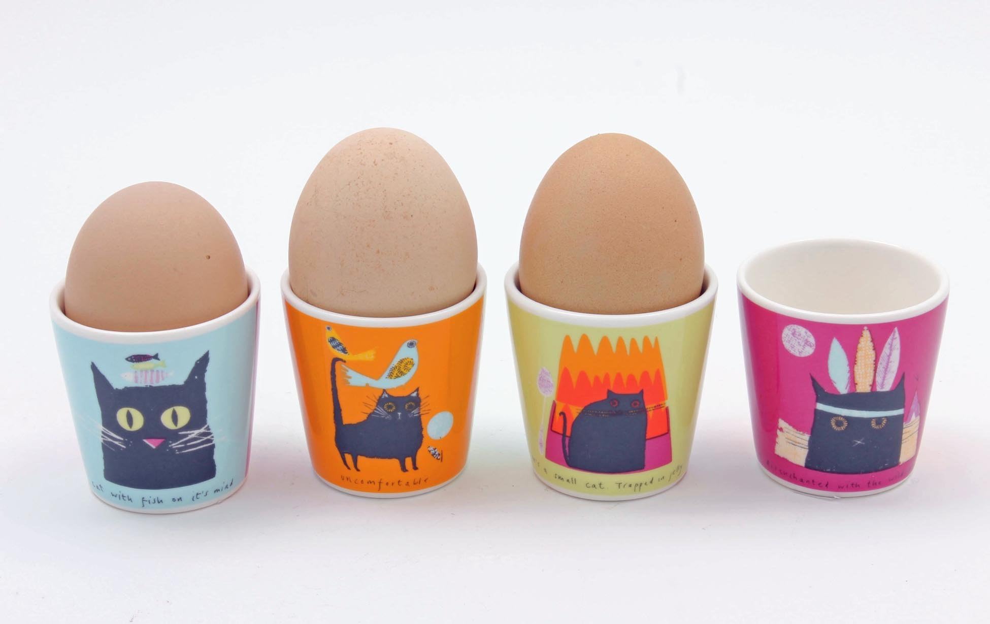 Jane Ormes DXJ92AS Thinking Cat Egg Cup, Set of 4
