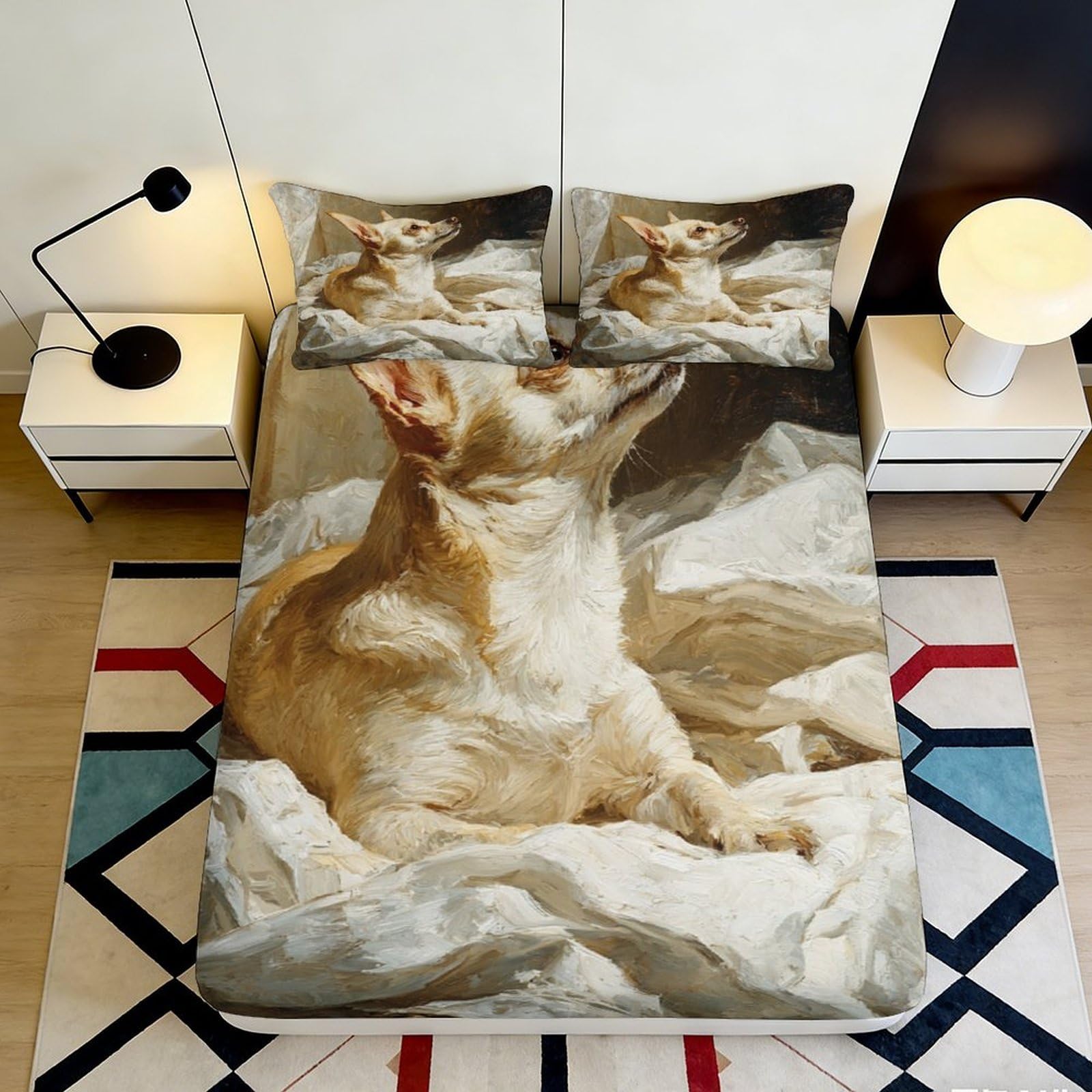 Pnayamiorkfel Style-9 3D Printed Dog Art Fitted Sheet Microfiber Soft Anti-Slip Cartoon Chihuahua Mattress Cover For Bedroom Guest Room Decor 90X200x25cm