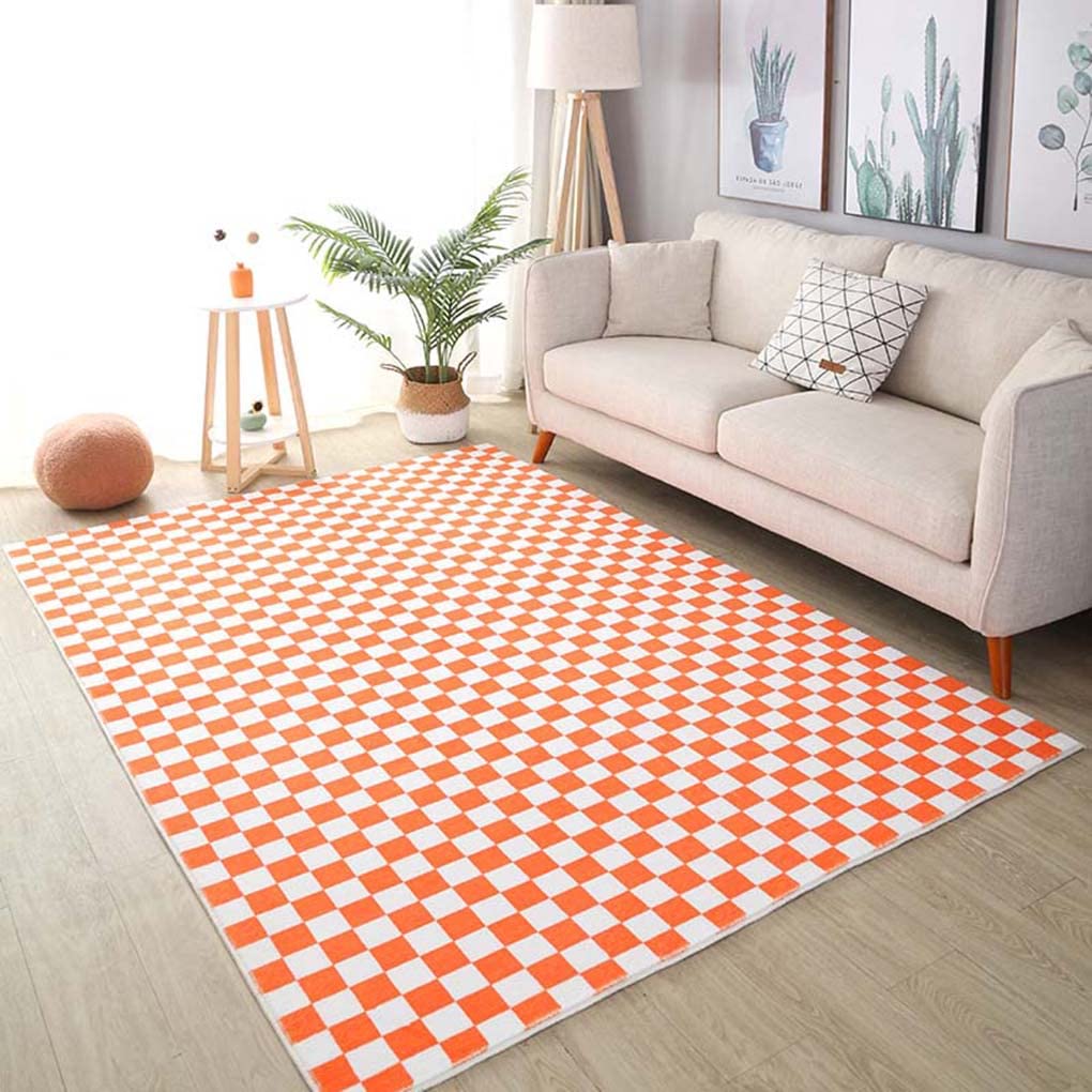 Amazon｜ラグ カーペット オレンジ チェック柄 長方形 80x120㎝ オール
