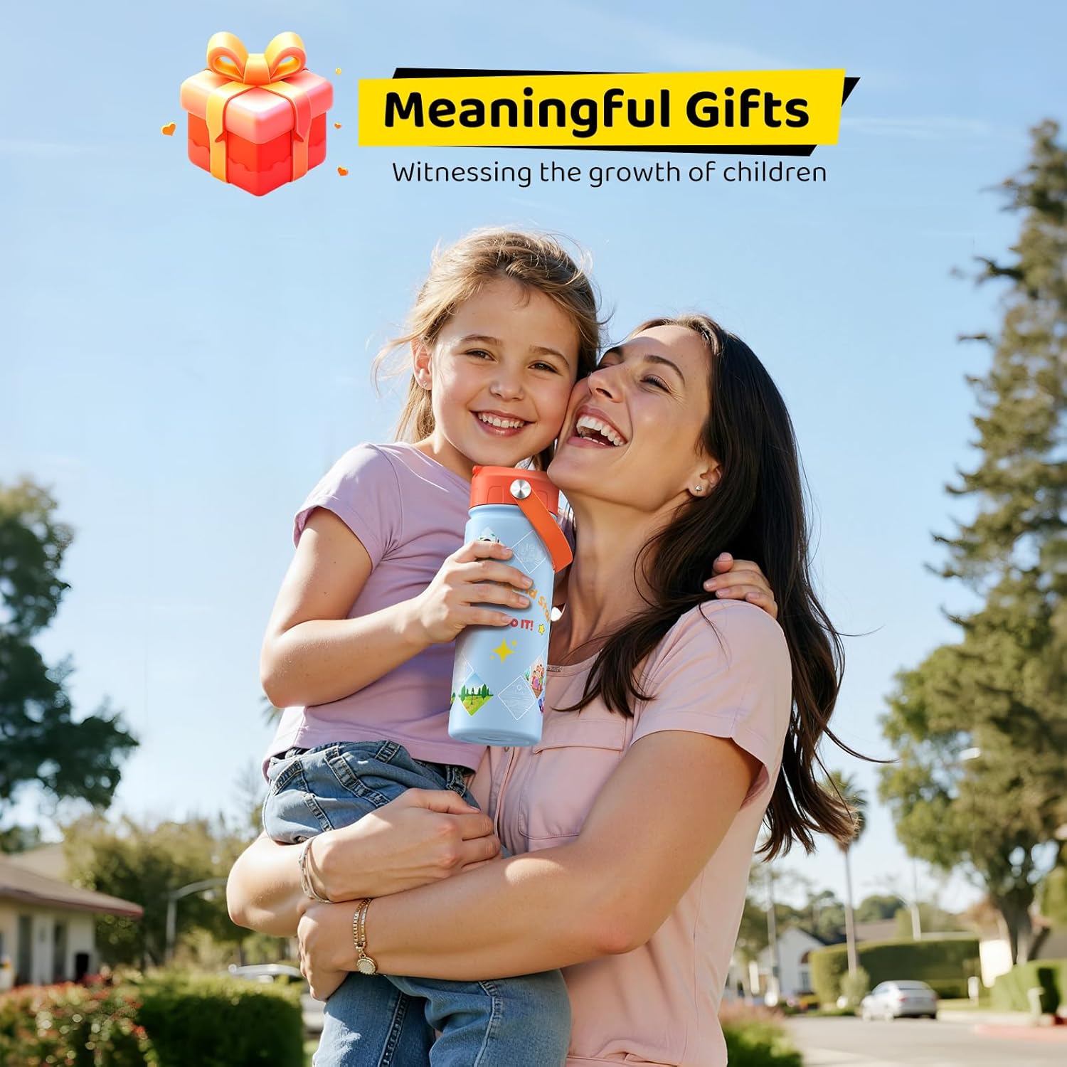 Kids Water Bottle with Stickers, 18oz Vacuum Double Insulated Cup with Straw, 316 Stainless Steel Bottles for School, Gift for Boy(2 Pack, Light Blue and Dark Blue) - Image 3