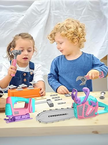 Miniatura 5 de Juego de herramientas eléctricas para niños con taladro eléctrico de juguete realista, motosierra, rompecabezas, sonido y luz, juguetes STEM, juego