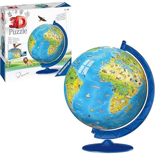 Ravensburger Children's World Globe 180 Piece 3D Jigsaw Puzzle | Easy Click Technology | Displayable Art | Perfect for Kids and Adults | 10.5 in Diameter