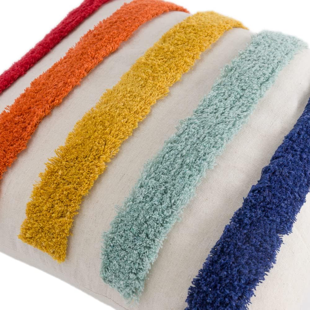 JWH Colorful Stripe Throw Pillow Cover Decorative Terry Embroidery Accent Pillow Case Geometric Cushion Lines Pillowcase for Bedroom Bed Car Couch Chair 18x18 Inch Red Yellow Blue - Image 2