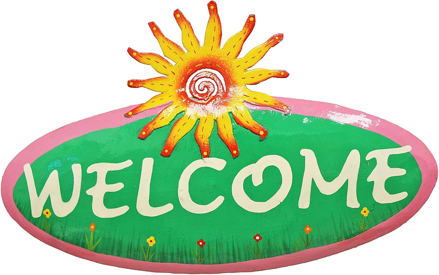 Amazon.com: Bright Yellow Sun 13 Inch Oval Welcome Sign Haitian Metal ...