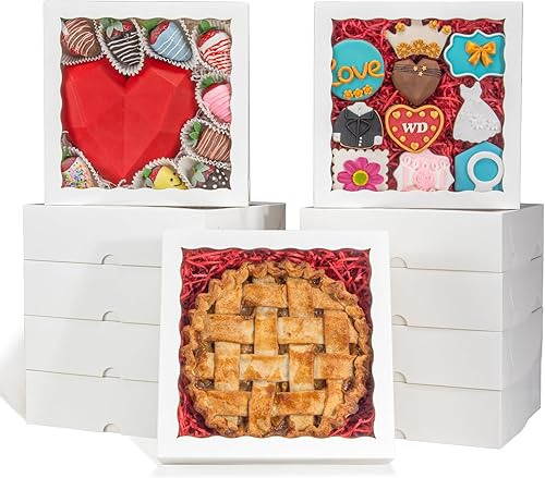 Miniatura 5 de RomanticBaking 28 cajas de panadería de 9 x 9 x 2.5 pulgadas con ventana para pastel, fresas cubiertas de chocolate, corazón rompible, galletas, hoz