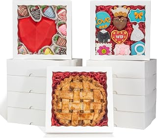 RomanticBaking 50pcs 9x9x2.5 Inches Pie Boxes Chocolate Covered Strawberries Boxes Cookies Boxes Breakable Hear Cakesickle Packaging Chocolate Truffle Box