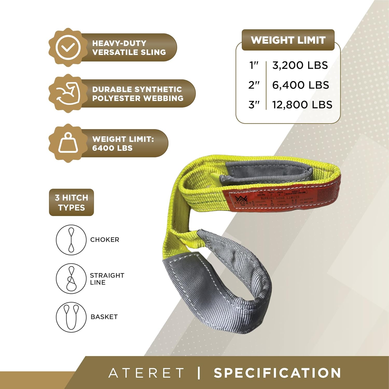 ATERET Twisted Eye Polyester Lift Sling I 2" x 10 feet I Heavy Duty Lifting Web Sling I (2" x 10')