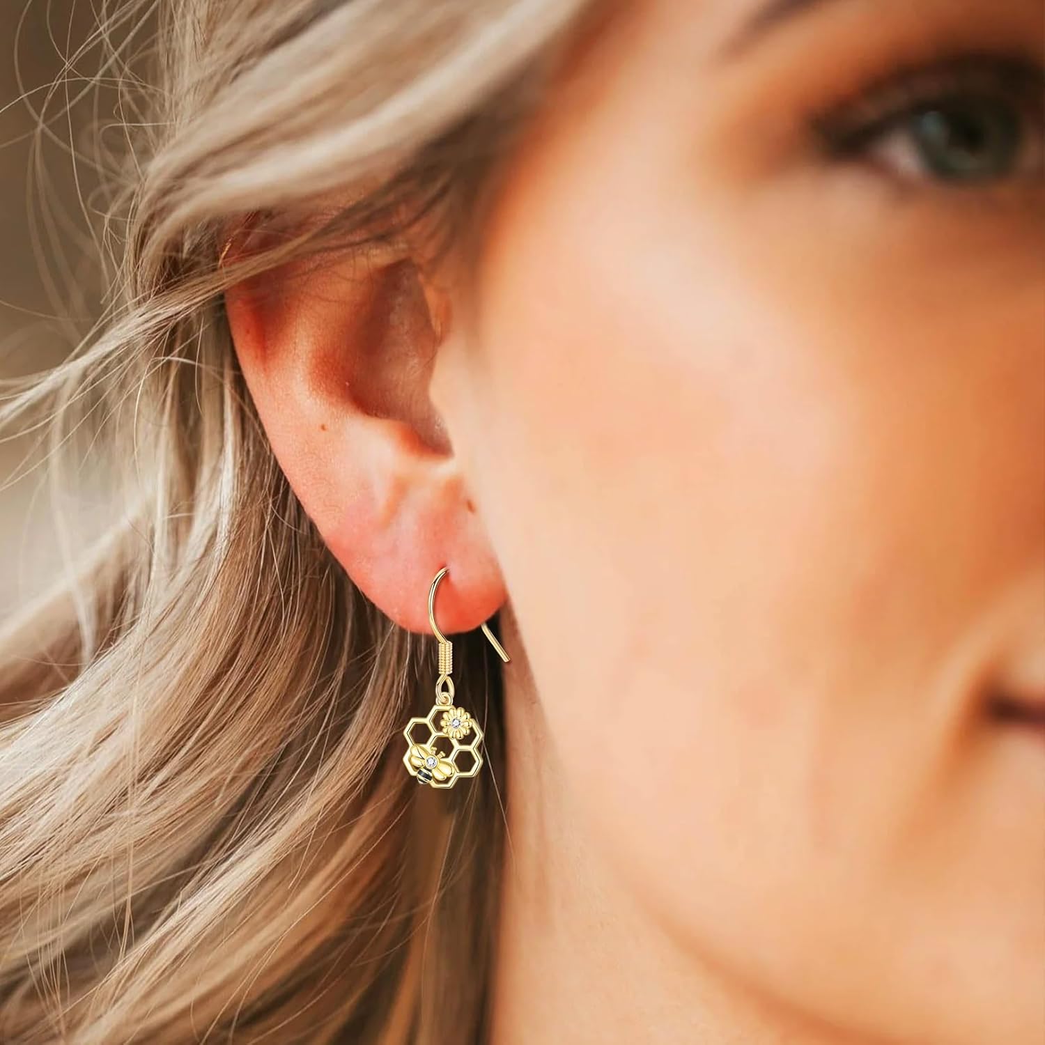 CERSLIMO Bee Gifts, Bee Earrings for Women Silver Bumble Dangle Drop Earrings with Honeycomb Sunflower Jewelry Gifts for Her - Image 3