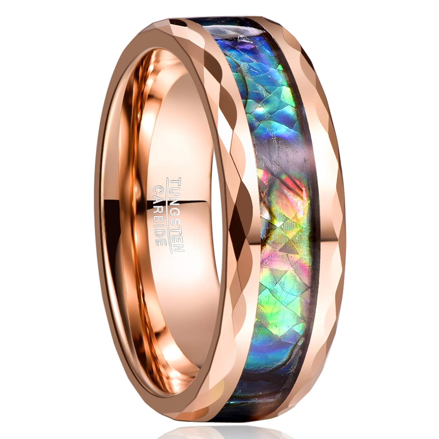 Vakki 8mm Abalone Shell Tungsten Rings for Men Women Black/Silver/Rose Gold Wedding Bands Faceted Edge Comfort Fit Size 5-14 - Image 10
