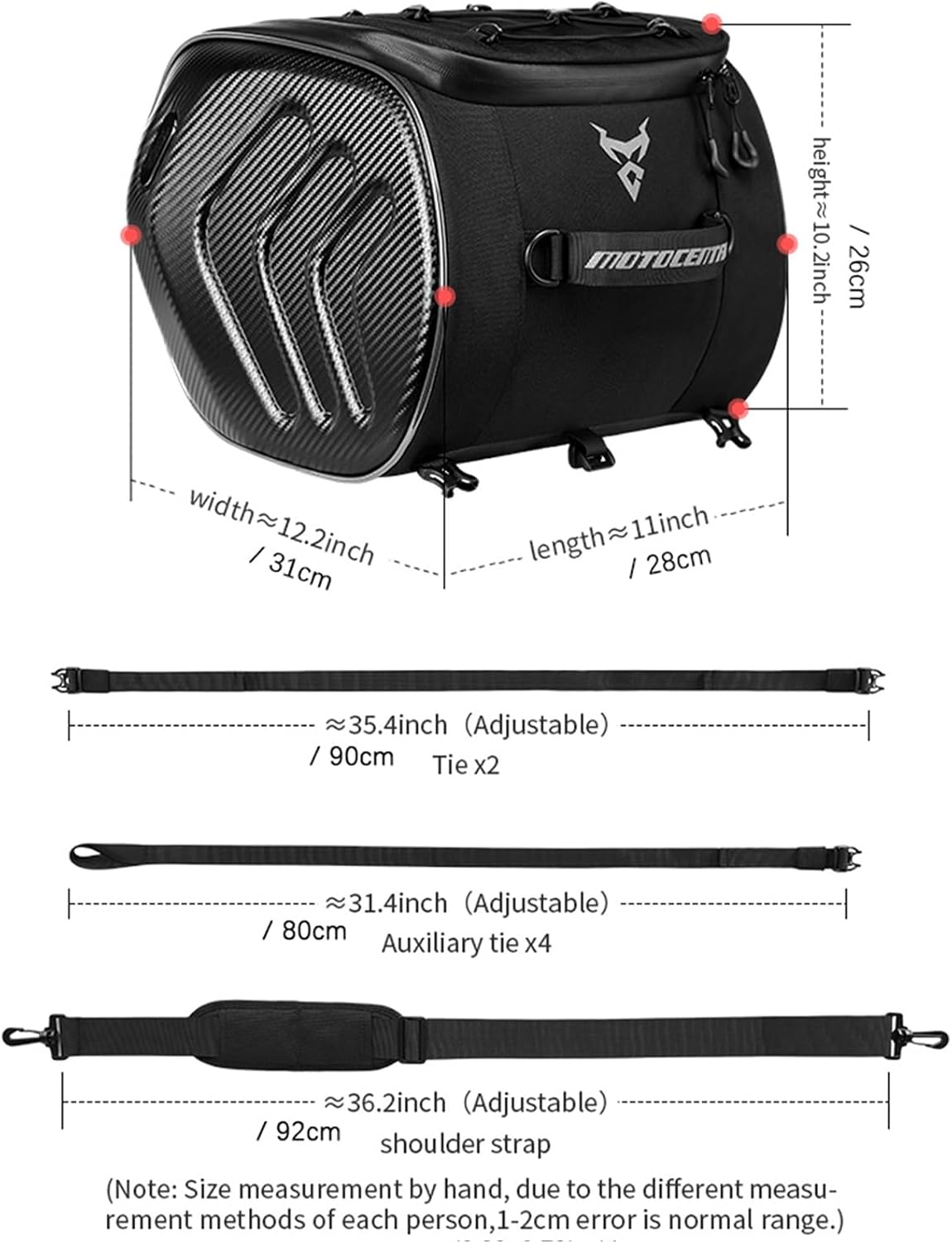 MOTOCENTRIC Expandable Motorcycle Tail Bag 20L Waterproof Helmet Luggage