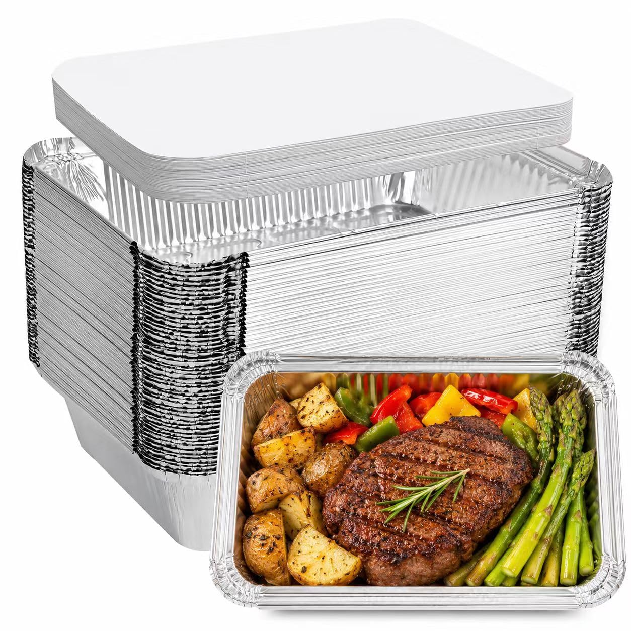 Aluminum Foil Pans with Lids 20 Pack, Heavy Duty Disposable Foil Food Containers 8.5 x 6.3 Inch, 2.25 LB Meal Prep Containers with Cardboard Lids for Baking, Takeout, Freezer & Food Storage